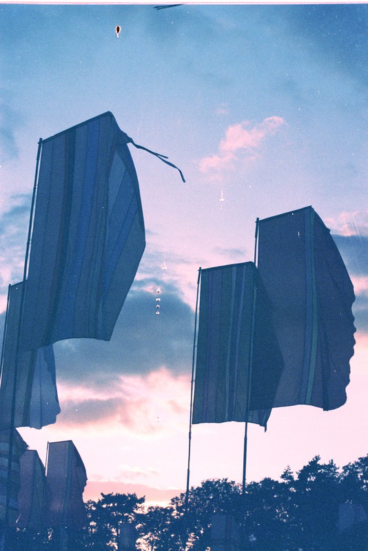 flags at dusk